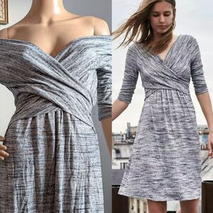 NWT Anthropologie Amadi Surplice Wrap Dress Gray Knit Heathered Twist Size Small